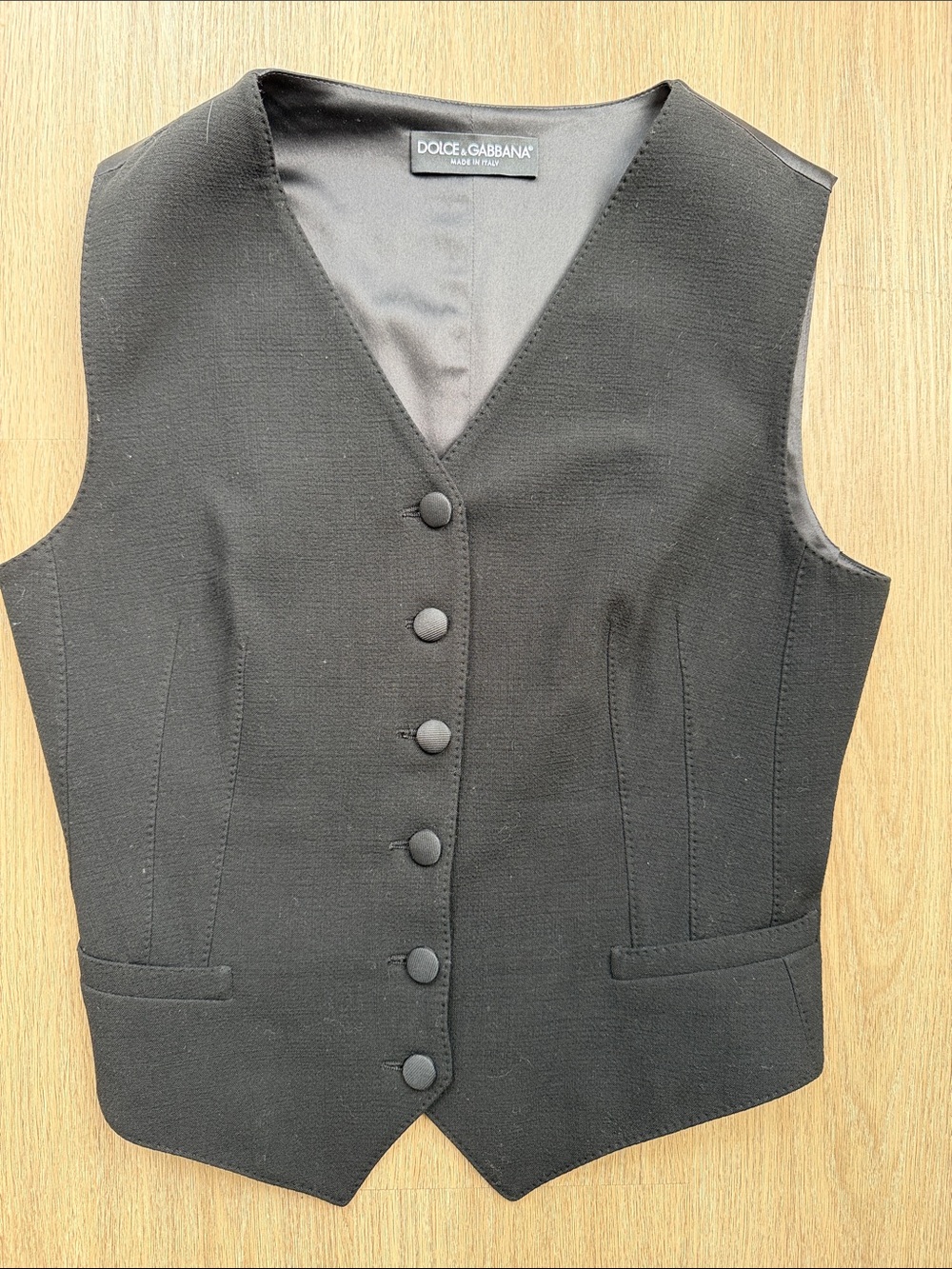 Dolce & Gabbana Black Virgin Wool Silk Tailored Vest Waistcoat IT44